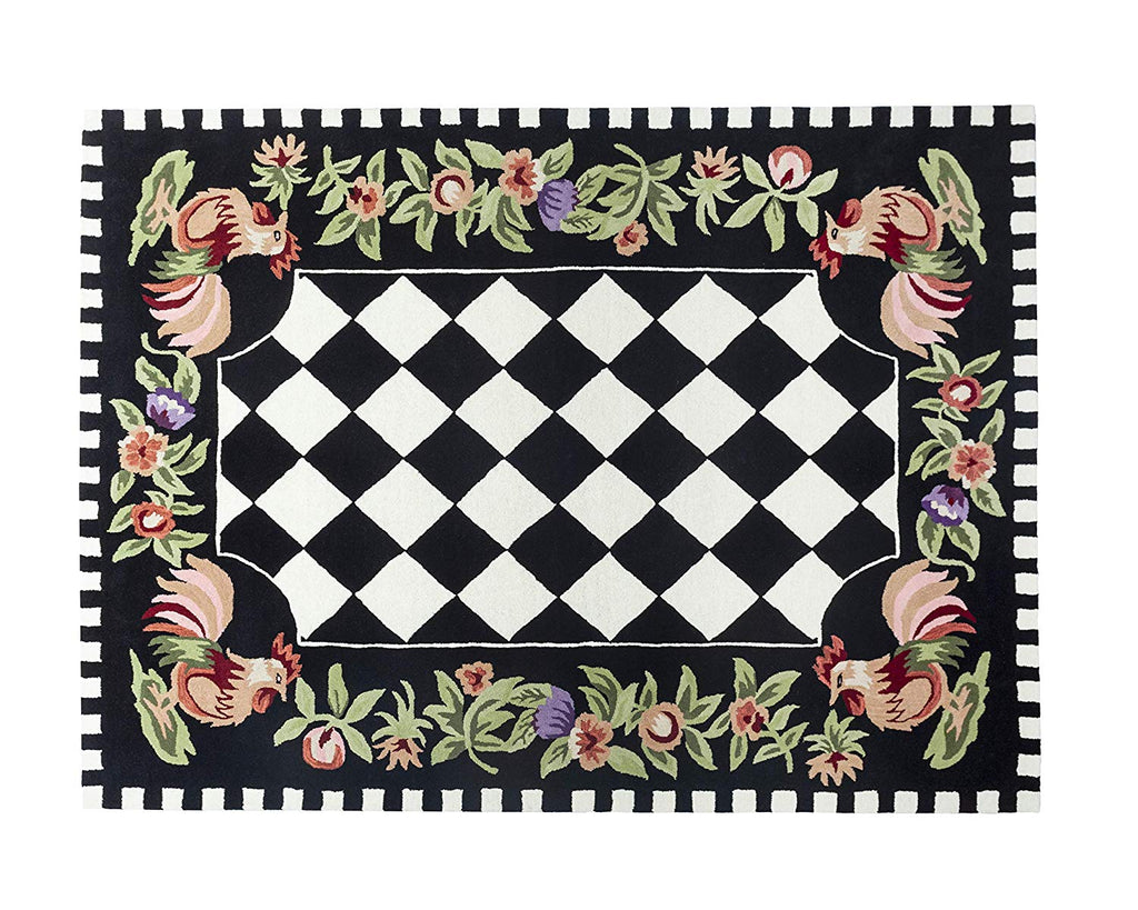 Rooster Checkered Wool Rug Handtufted Area Rug 5 X 7 - J10-IN-207-5X7