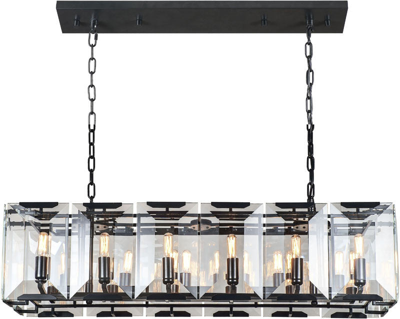 C121-1212D40FB By Elegant Lighting - Monaco Collection Flat Black (Matte) Finish 12 Lights Pendant Lamp