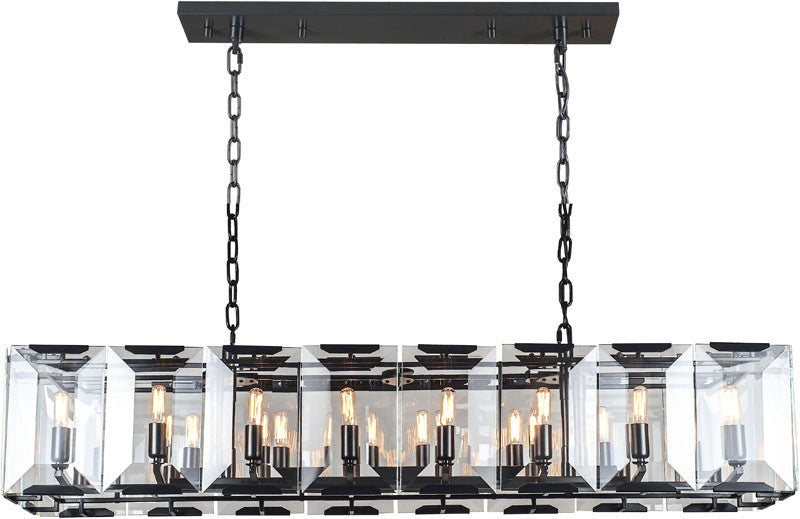 C121-1212D53FB By Elegant Lighting - Monaco Collection Flat Black (Matte) Finish 16 Lights Pendant Lamp